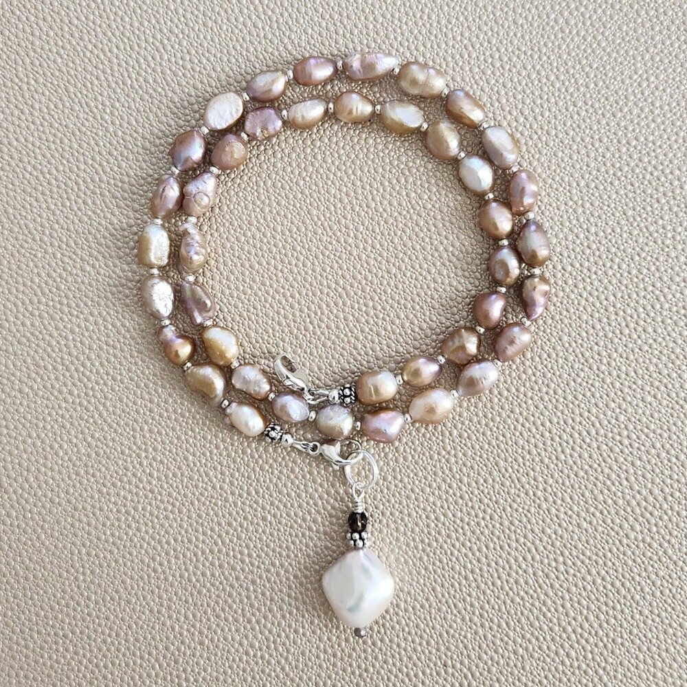NATURAL PURPLE FRESHWATER PEARL NECKLACE W/ PEARL DROP--18"
